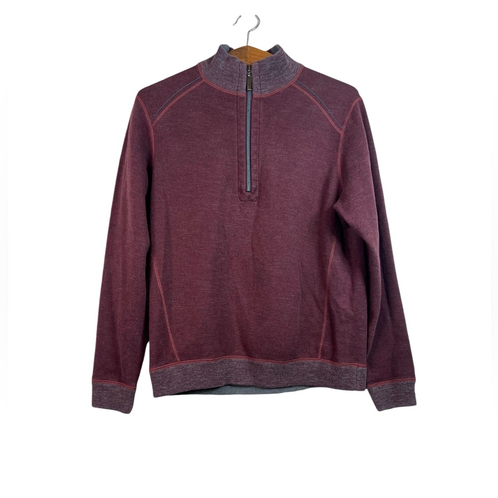 Tommy Bahama Mens Reversible Gray Red Long Sleeve Mock Neck Sweater Size S
